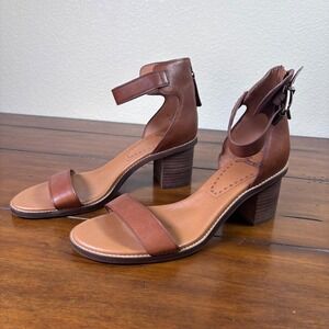Zodiac Ilsa Sandals Womens 11 Brown Leather Block Heel Ankle Strap Back Zip Boho